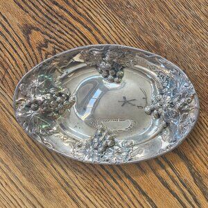 Vintage Birks Silver Repousse Grape Trinket Jewelry Nut Dish Tray 11"x7"
